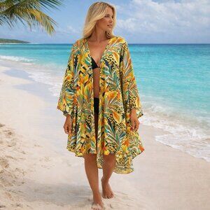 NEW Forever 21 Animal Tropical Print Kimono Swim Beach Cover up Resort Travel 1X